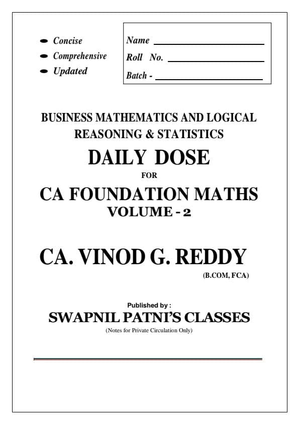First page of Maths DD Volume 2 By Reddy Sir SPC Classes Notes
