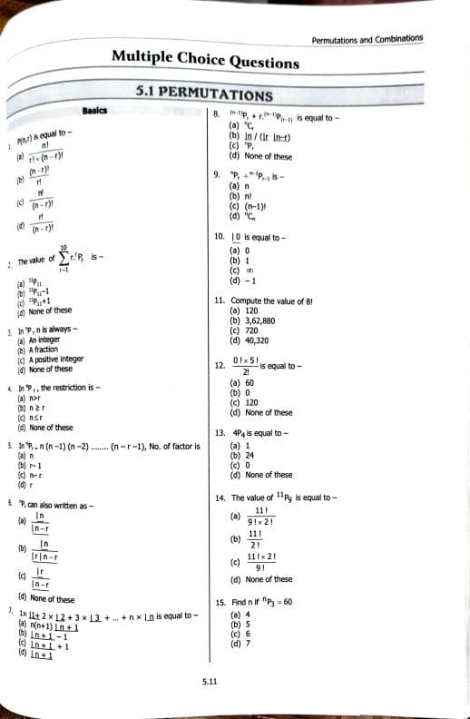 First page of Maths mcq