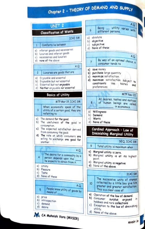 First page of MCQ Compiler by MV sir chapter 2 unit 2 & 3 Ca foundation