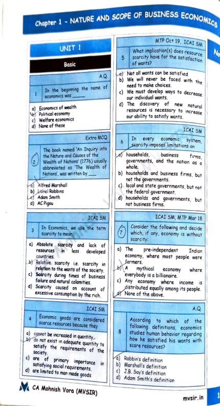 First page of MCQ Compiler by MV sir chapter 1 CA foundation