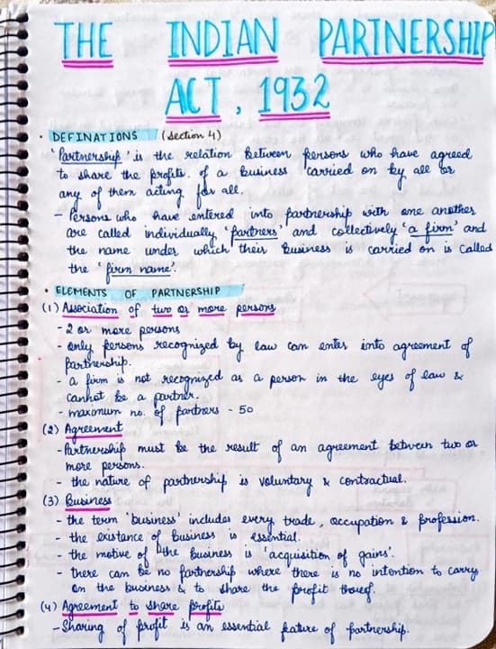 First page of Indian Partnership Act Notes