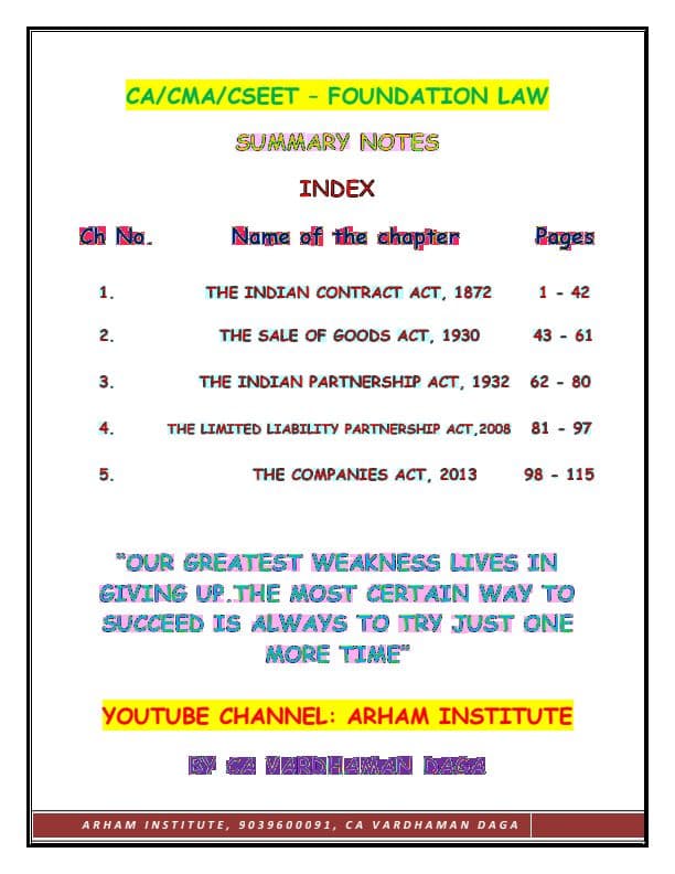 First page of Law notes in summary