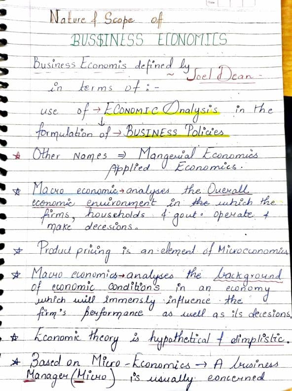 First page of Handwritten Notes of business Economics for CA foundation