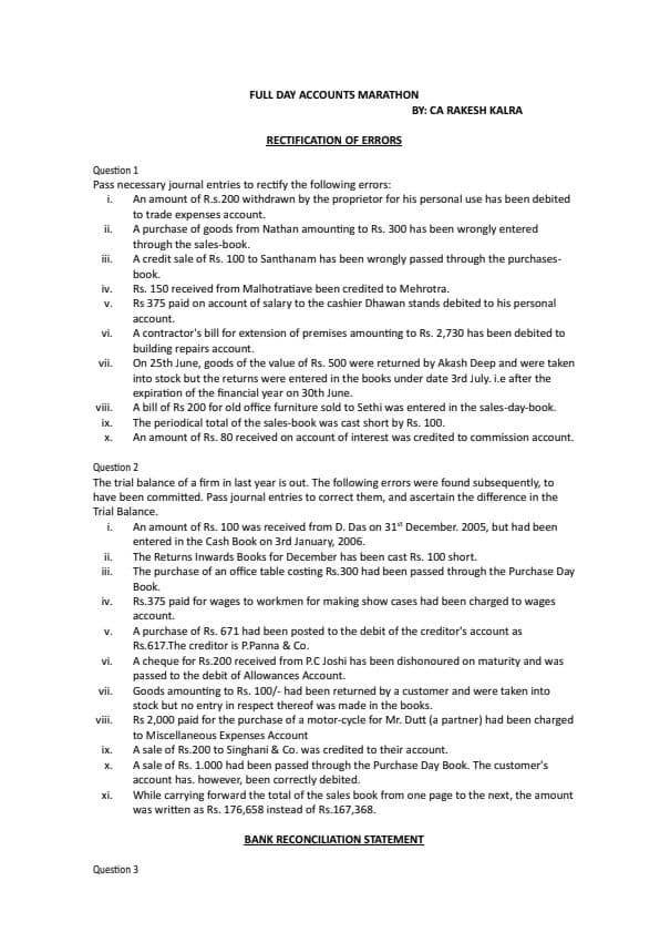 First page of Accounting all chapters important questions ⁉️