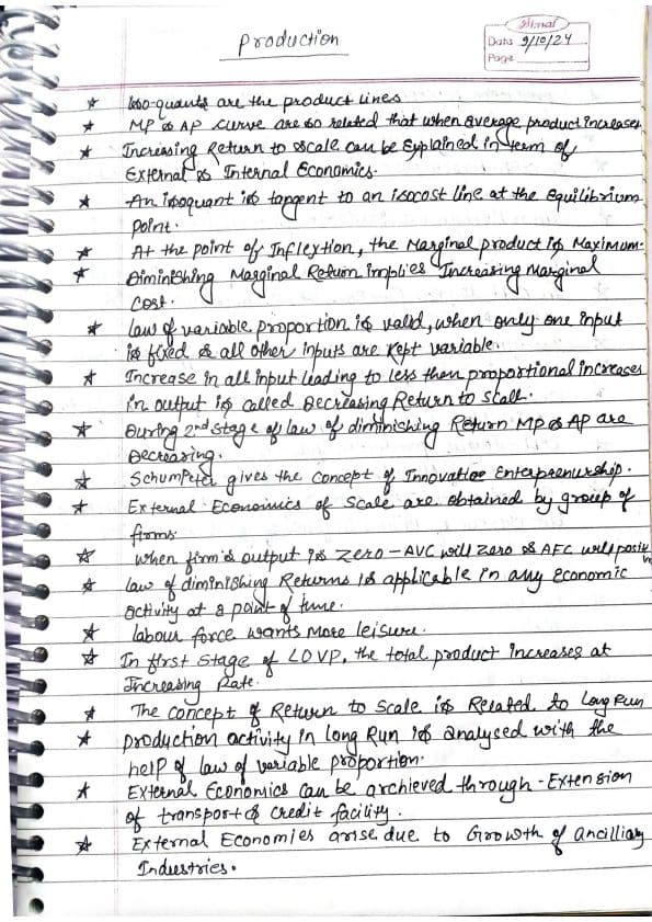 First page of Production & cost -one liner for mcq