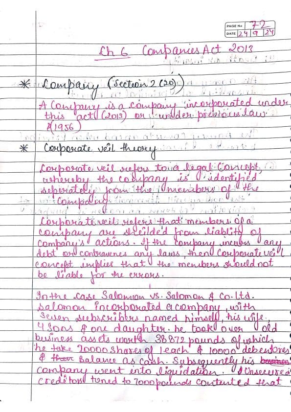 First page of Companies act detailed notes as per icai module and language... Check it out