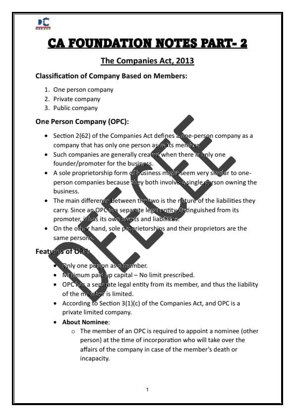 First page of Company act's notes part 2 by Rajat arora