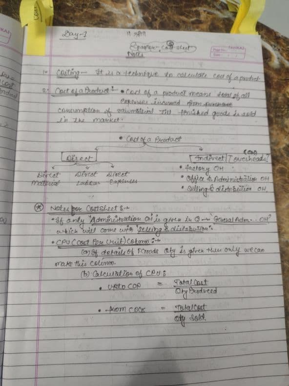 First page of Ca inter costing ( cost sheet) By CA Rahul Panchal