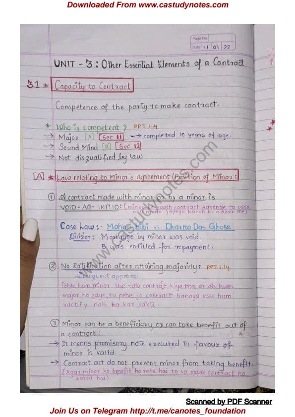 First page of Unit 3 indian contract act