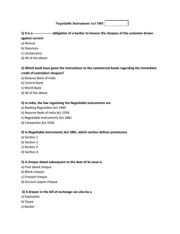 First page of Module law Negotiable Act Important questions
