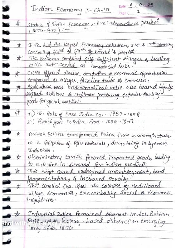 First page of Ca foundation eco ch 10 Indian economy in few pages