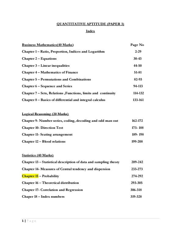 First page of Quantitative aptitude detail notes