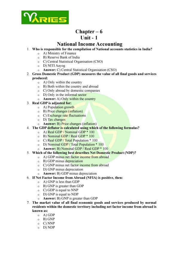 First page of Macro economics MCQs