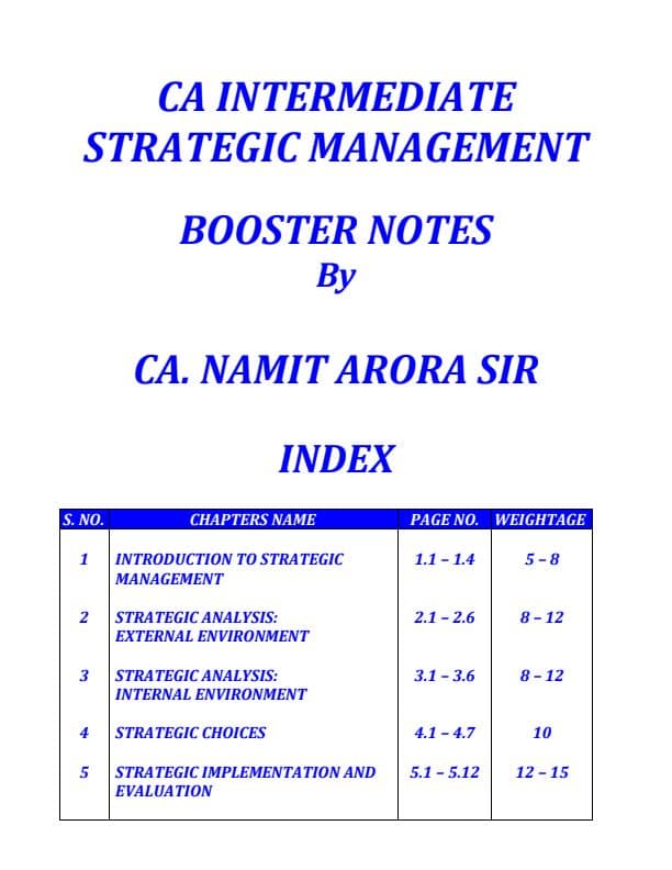 First page of Strategic management booster notes by ca namit arora