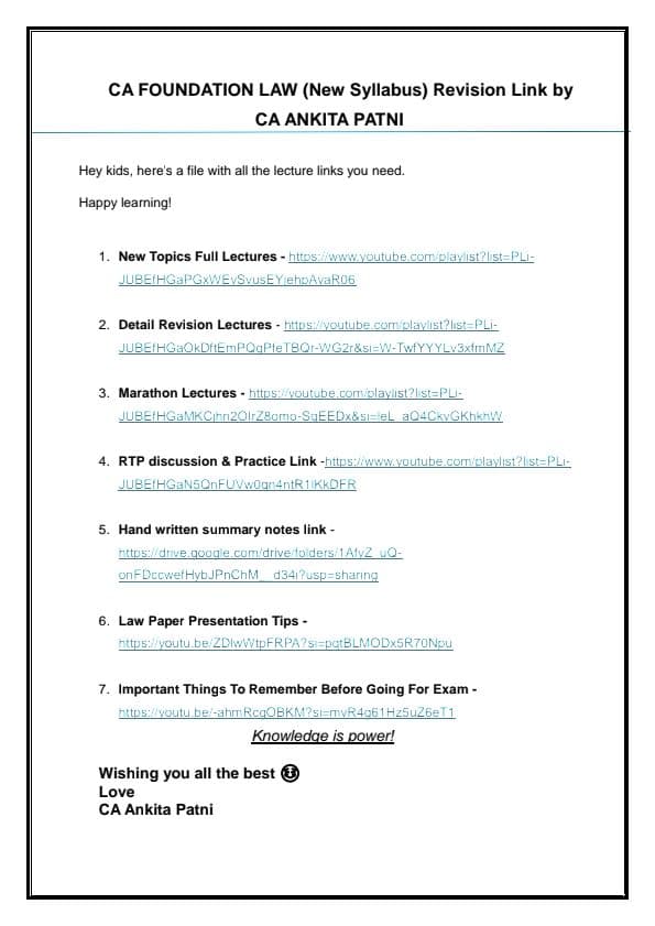 First page of Ca foundation law full syllabus covered by CA Ankita patni