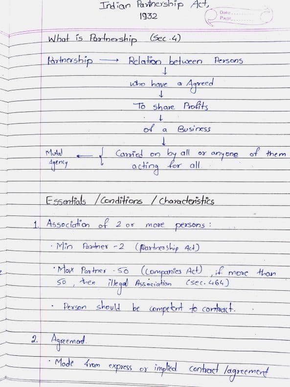 First page of Partnership Act Hand written