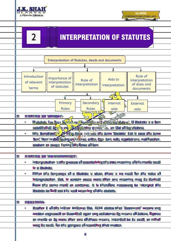 First page of Law Notes [INTERPRETATION OF STATUES]