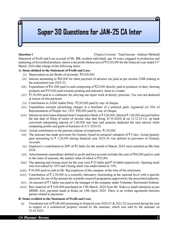 First page of D.T: Super 30 questions By BB Sir !!!