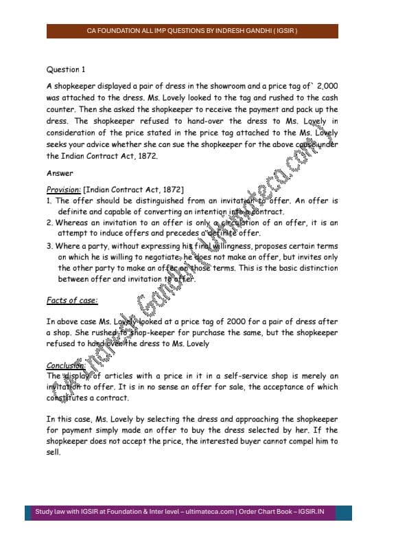 First page of Ca foundation business law important question