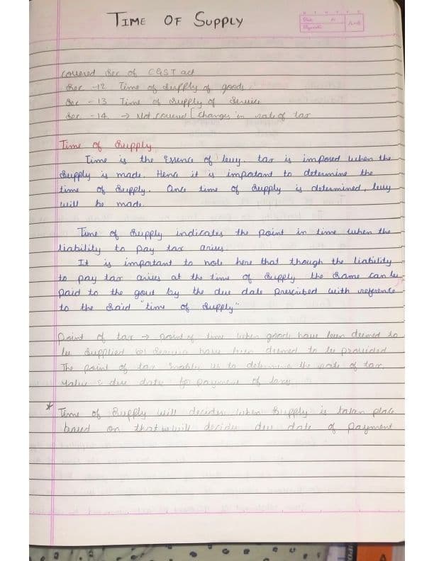First page of Time of supply
