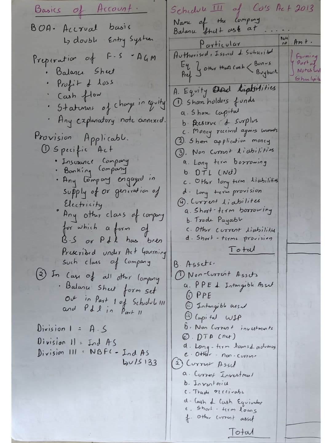 First page of Advance Account 11 page summary notes