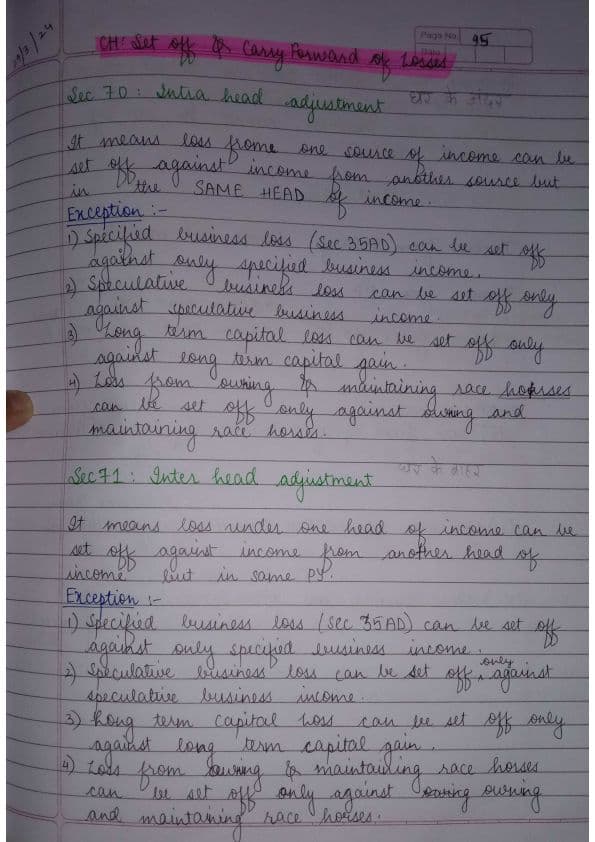 First page of Direct tax Handwritten notes