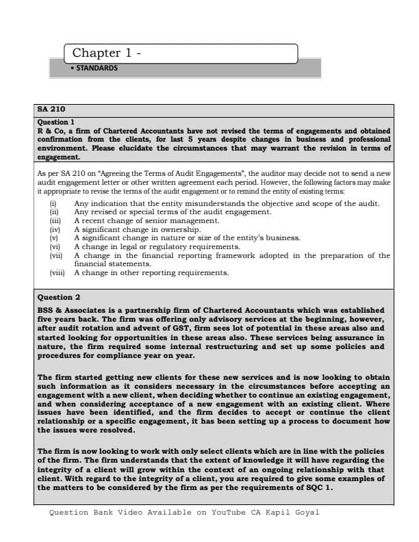 First page of Audit SA Question Bank
