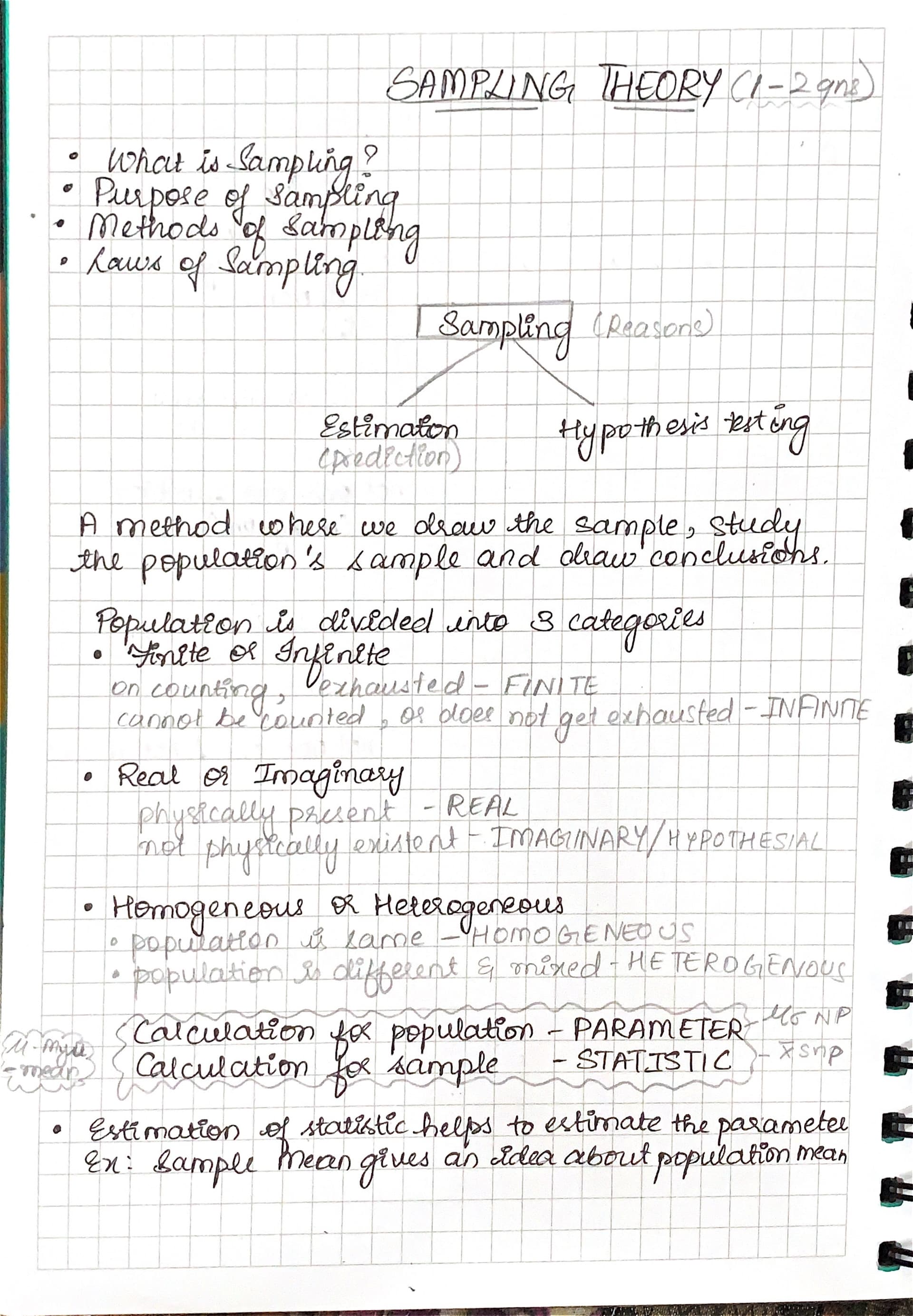 First page of Sampling theory handwritten notes