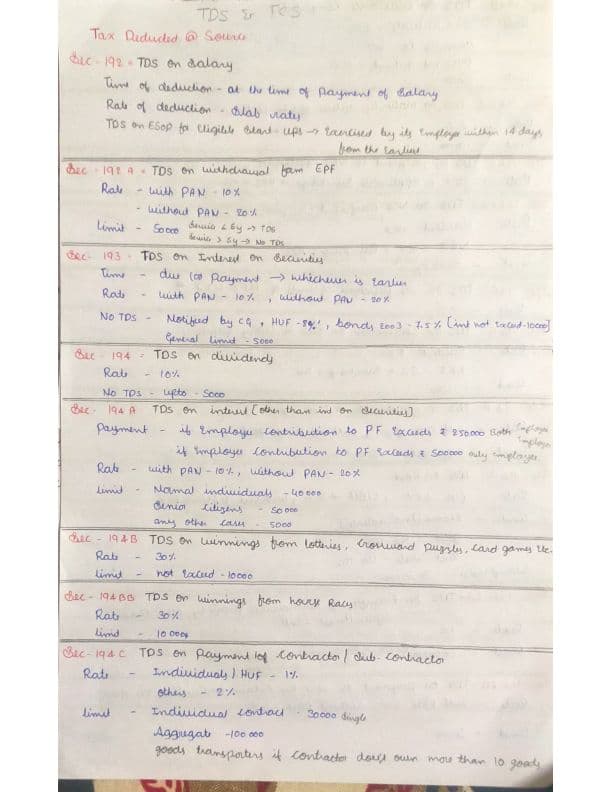 First page of TDS nd TCS