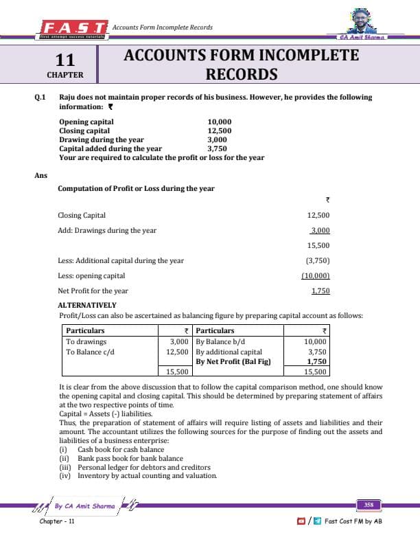 First page of Question bank Single entry accounting for ca foundation