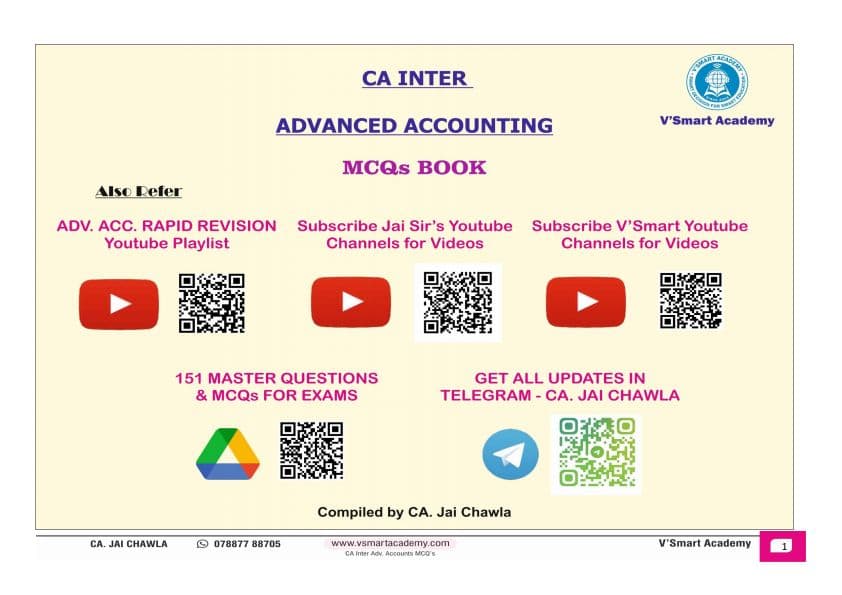 First page of Advanced Accounting All MCQ's Join me friends if you need anything