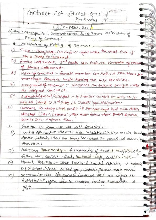 First page of Contract Act-Direct qtns -Answers keyword