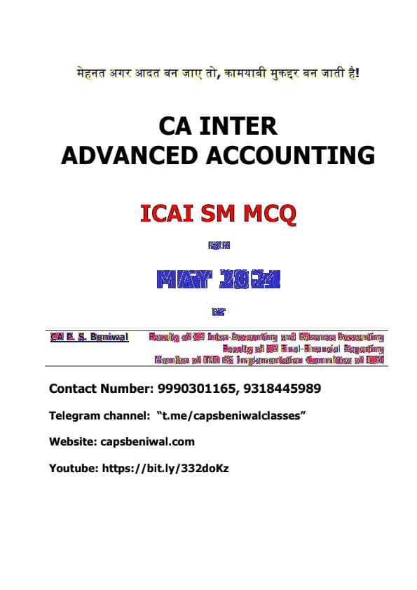 First page of Advanced Accounting New Study Material All MCQ'S