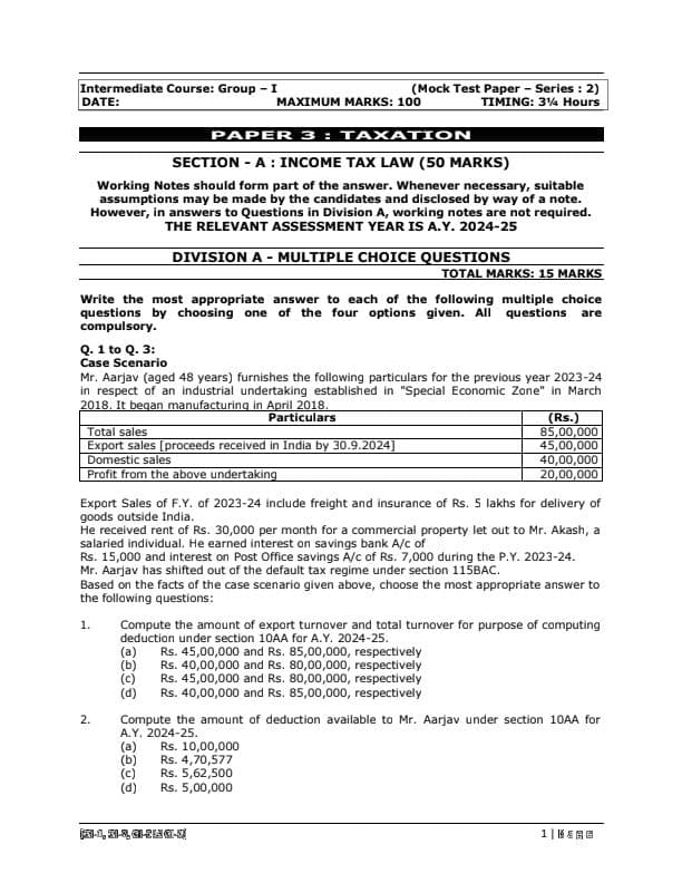 First page of Taxation practice paper