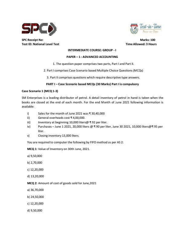 First page of Advanced Accounting Full Test 100 Marks