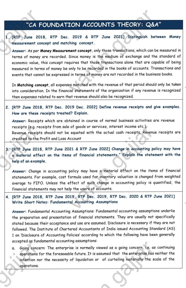First page of Account past year pyq mtp theory questions and answers By gajjar sir