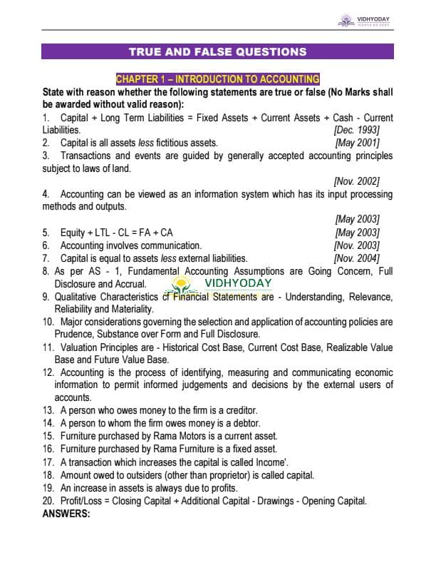 First page of Accounting true or false