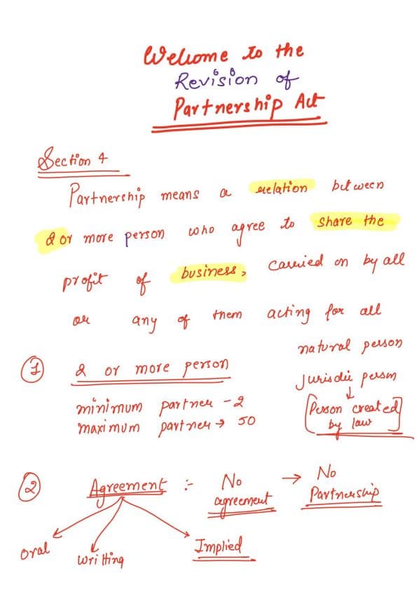 First page of Fastrack revision of partnership act in law