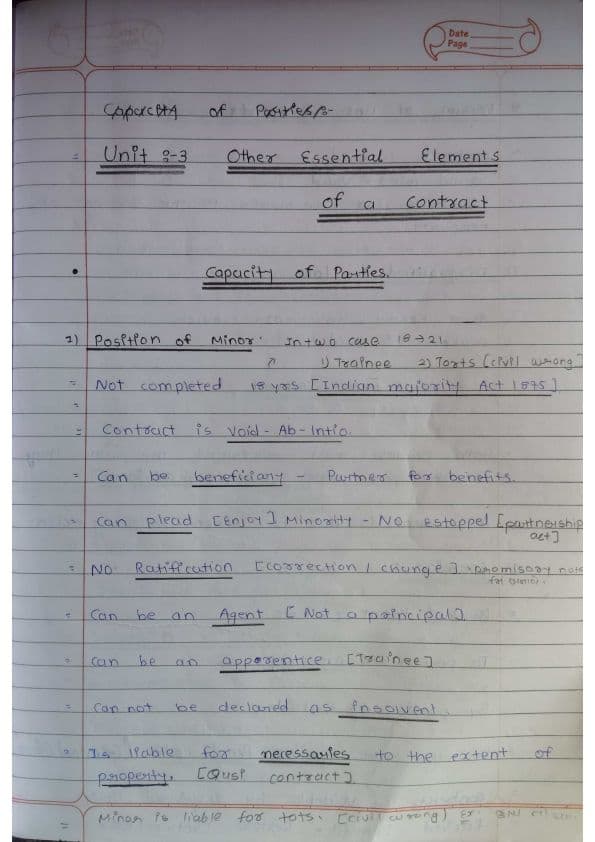 First page of Indian contract act 1872 , Unit:-3