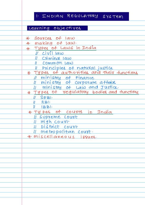 First page of Quick revision of Indian regulatory framework