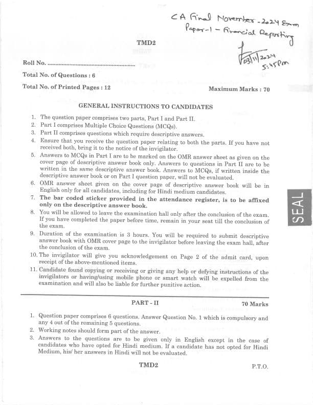 First page of Nov 24 Question Paper For Practice