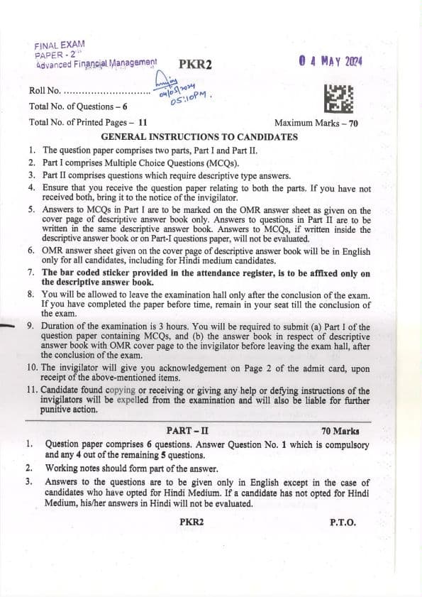 First page of May 24 Question Paper For Practice