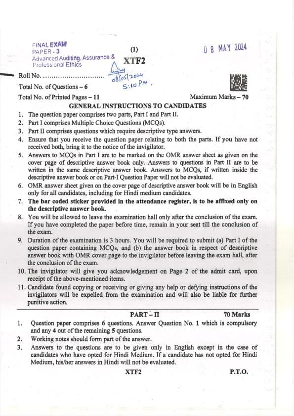 First page of May 24 Question Paper For Practice