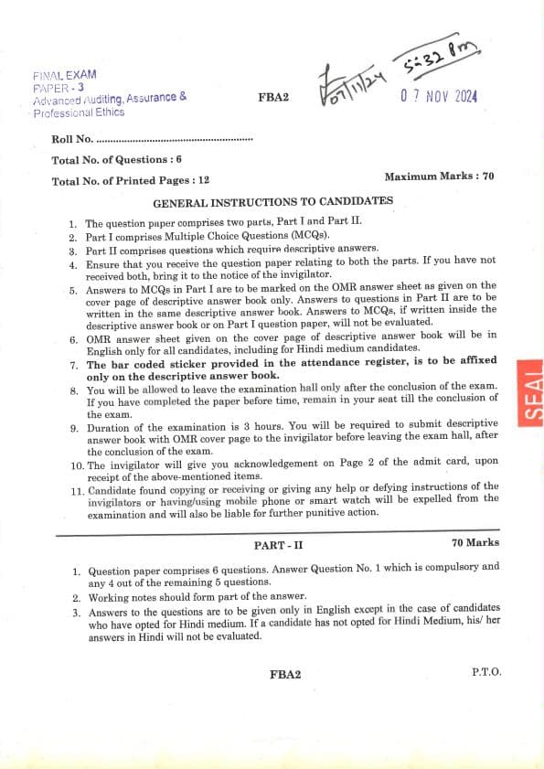 First page of Nov 24 Question Paper For Practice