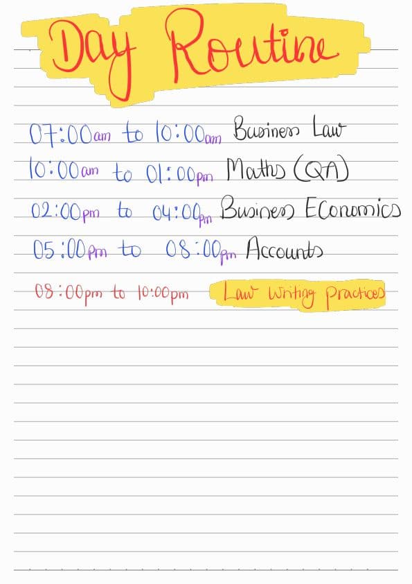 First page of Day routine for ca foundation