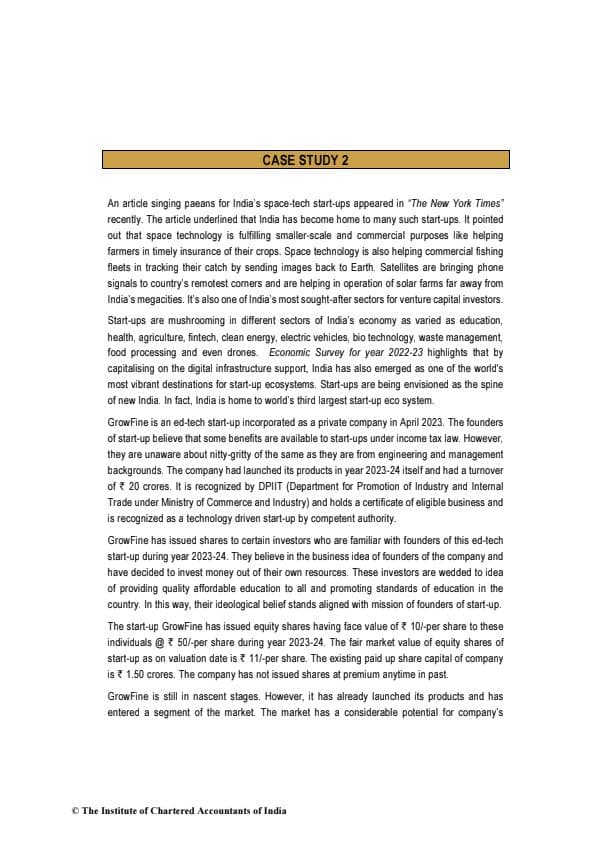 First page of Case Study 2 For Practice By ICAI