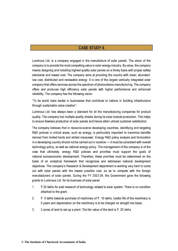 First page of Case Study 6 For Practice By ICAI