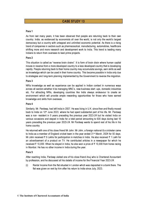 First page of Case Study 13 For Practice By ICAI