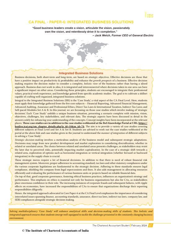 First page of Additional Case Studies 1&2 For Practice By ICAI