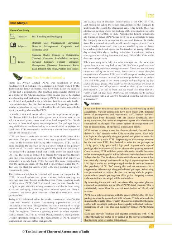 First page of Additional Case Study 3 For Practice By ICAI
